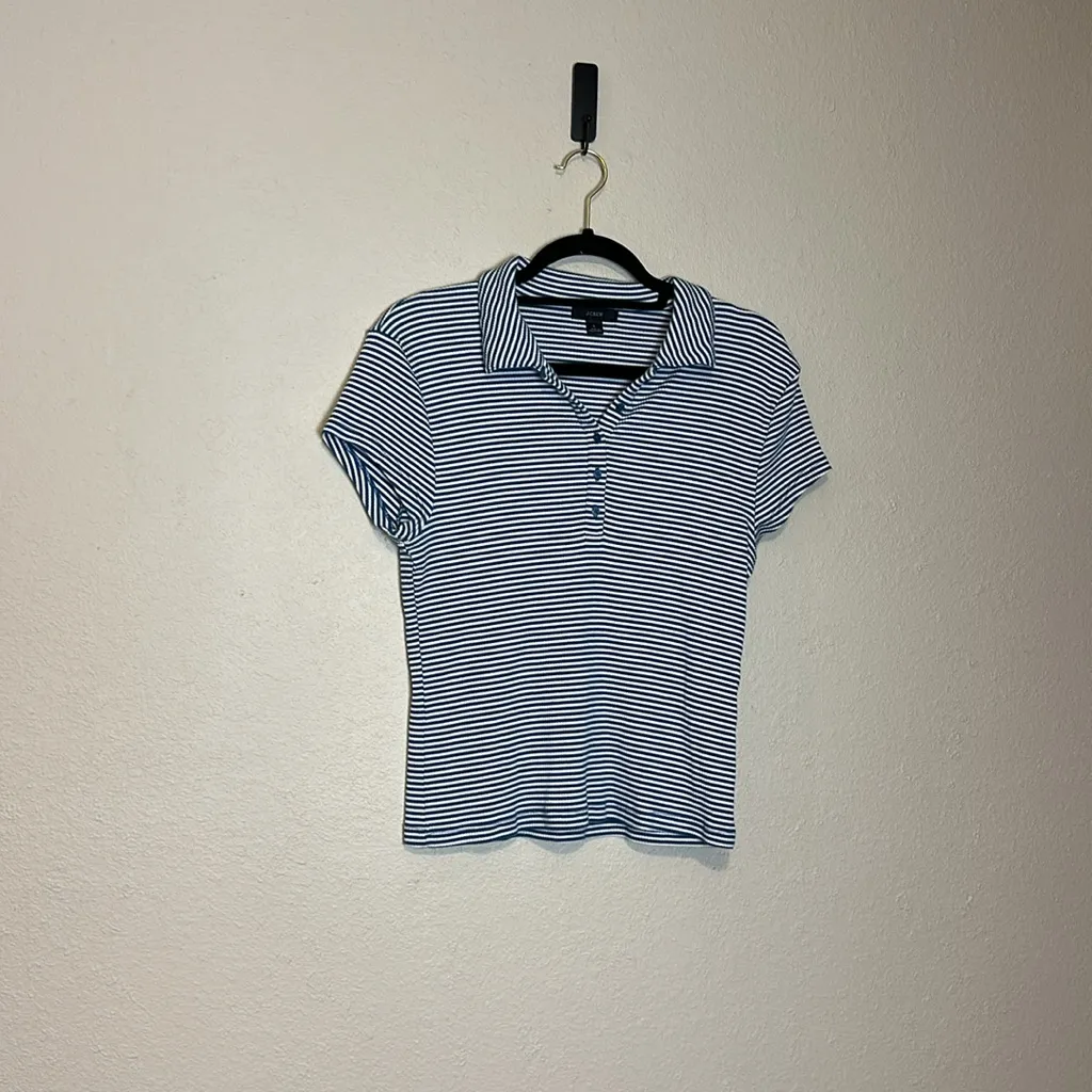 J Crew Vintage Rib Polo Shirt in Stripe Size‎ Large - Image 2