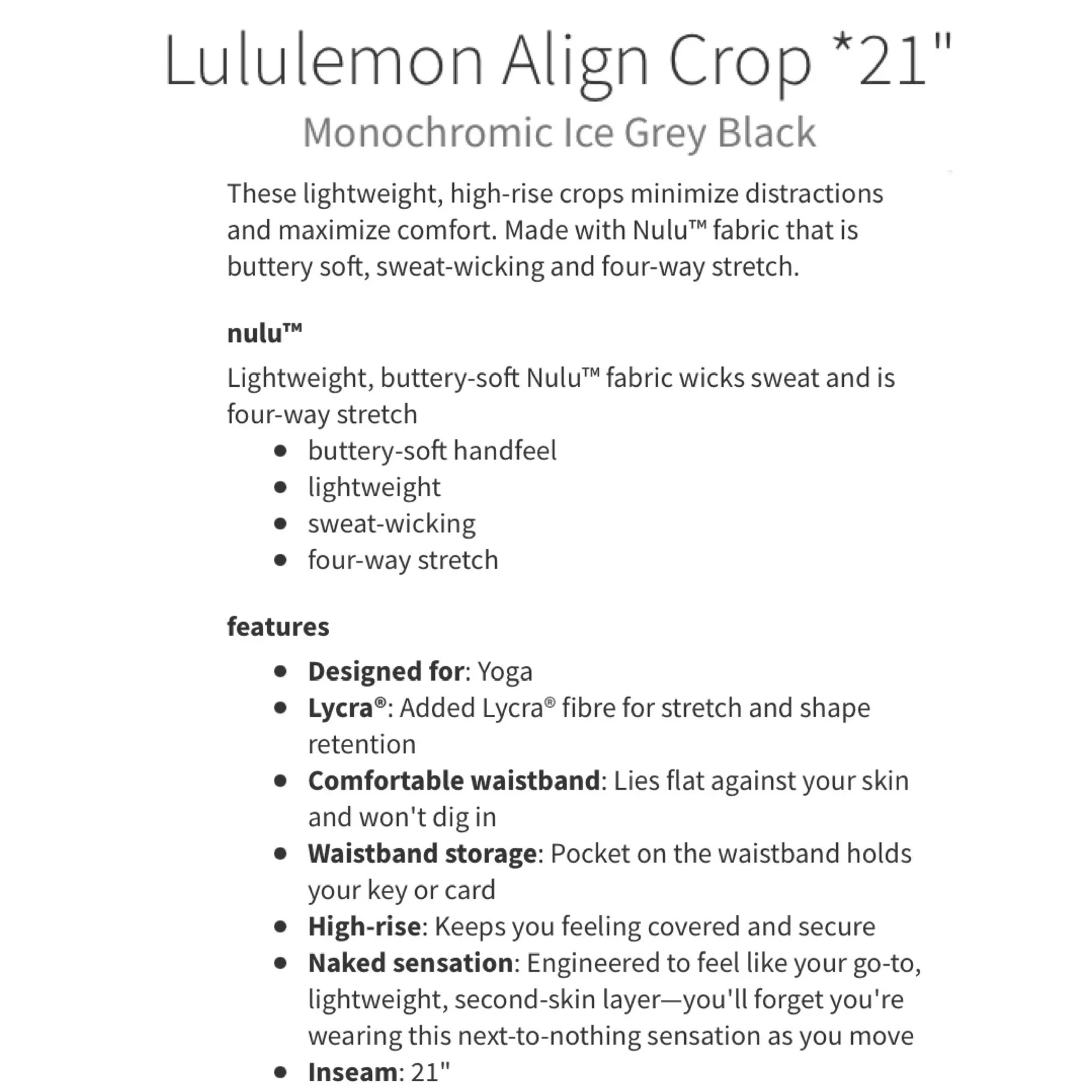 Lululemon Rare  Align 21” Crop Monochromatic Ice Grey Black Crop 4 - Image 10