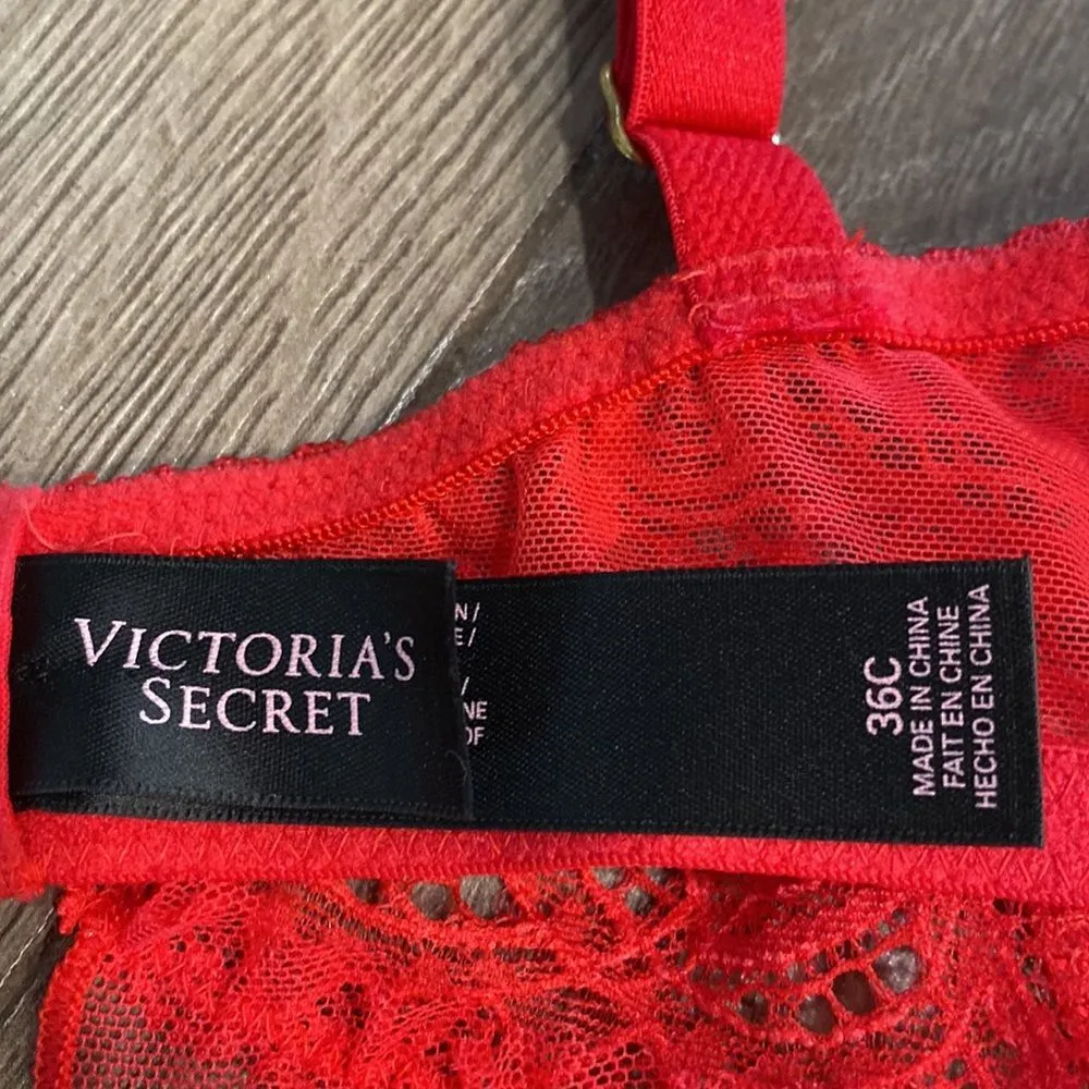 Victoria’s Secret Sheer Red Lace Push Up Baby Doll Slip Size‎ 36C - Image 12