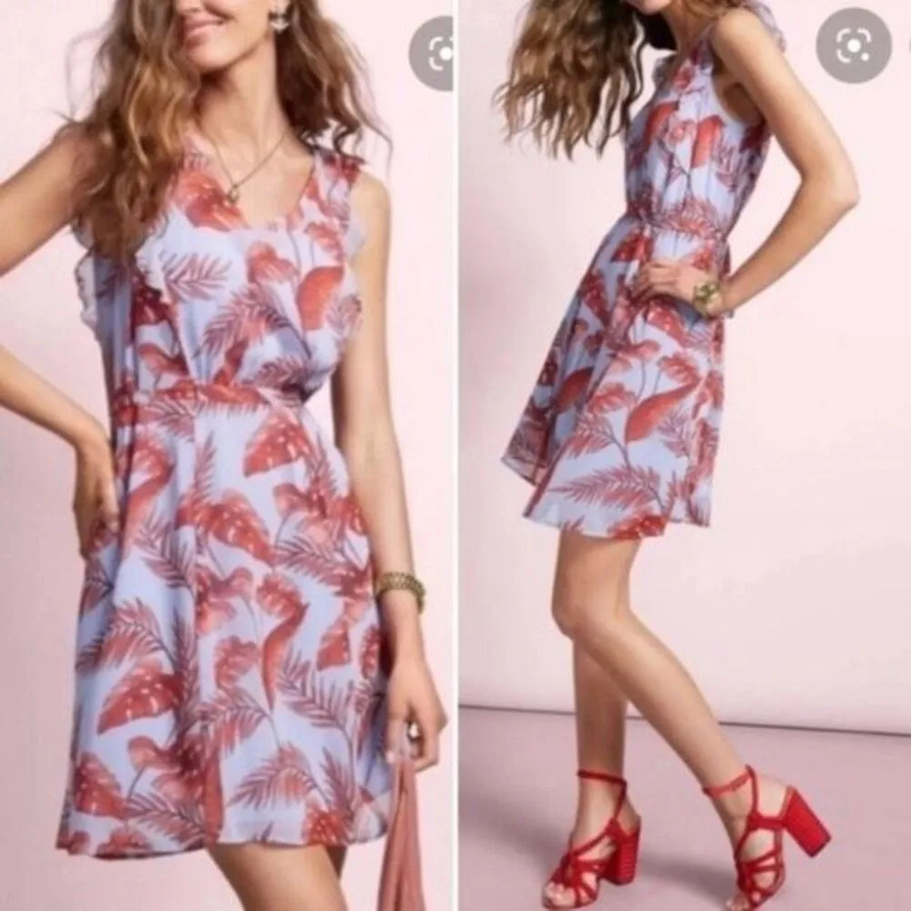 Cabi 5381 Isabel Palm Leaf Ruffle Dress‎ Size Large sheer Purple Red Cover up - Image 2