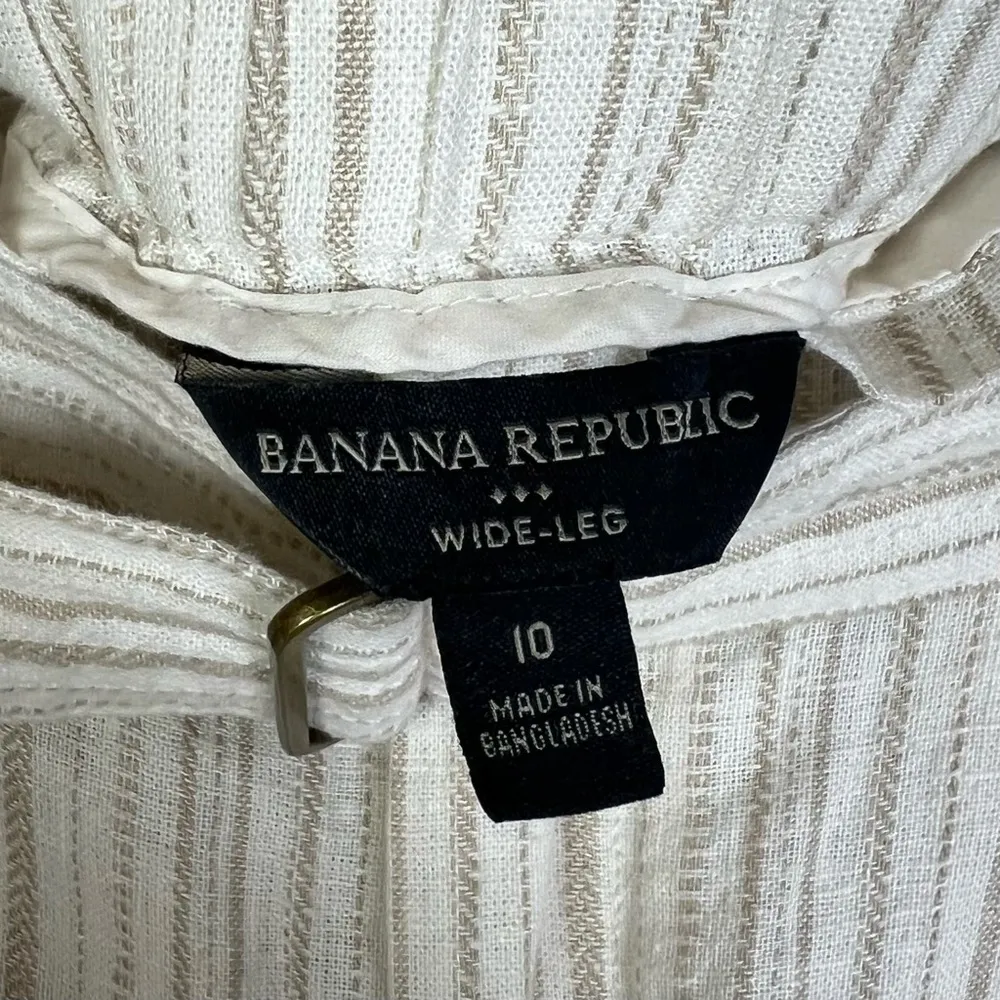 Banana Republic Women Size 10 Pants Paper Bag Cream Stripe Wide Leg Belted Linen - Image 2