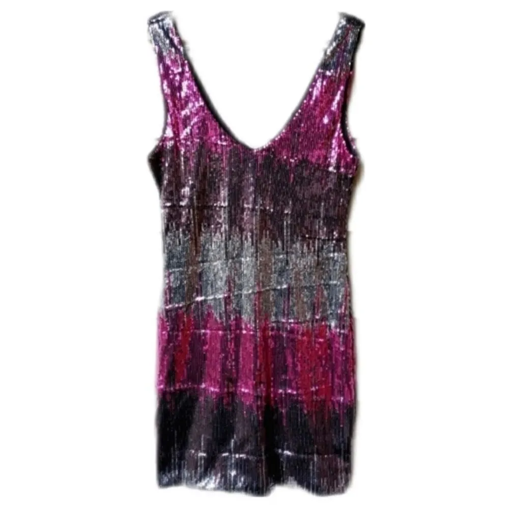 Vintage Y2K Jeweled Tone Sequin Color Block Mini Slip Dress Medium Gold - Image 8