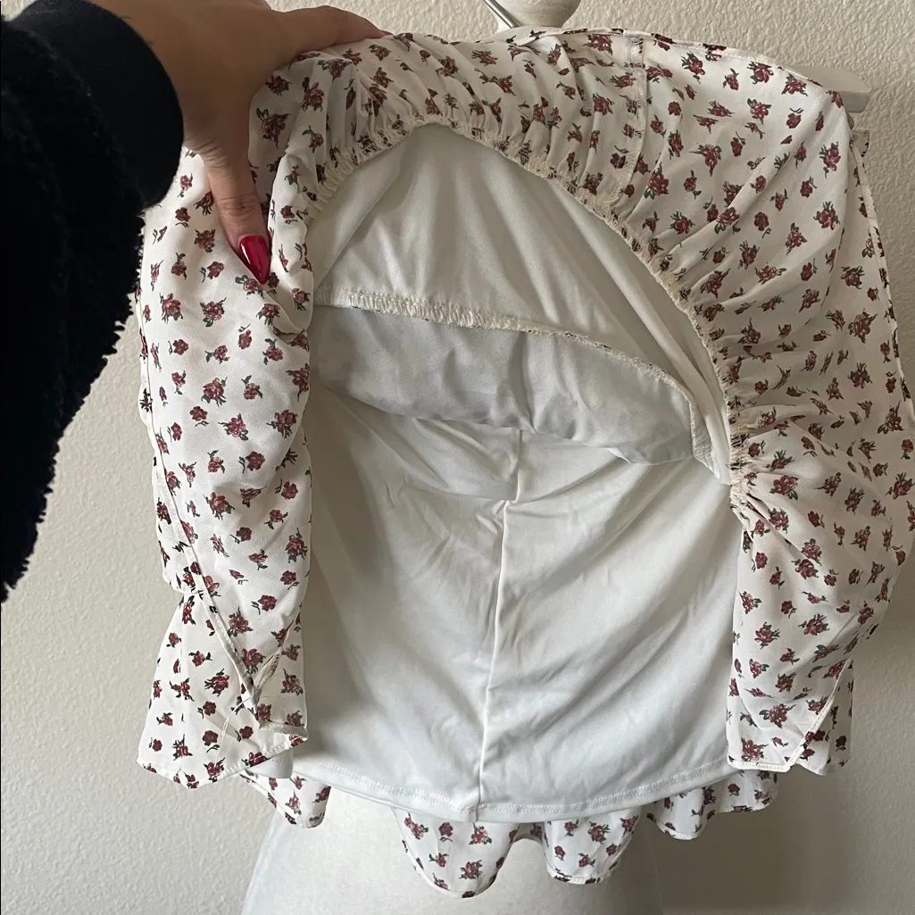 Thirty Thirty LA Skirt Mini Smocked Ruffles Cream Sz S Floral Dainty Coquette Red - Image 6