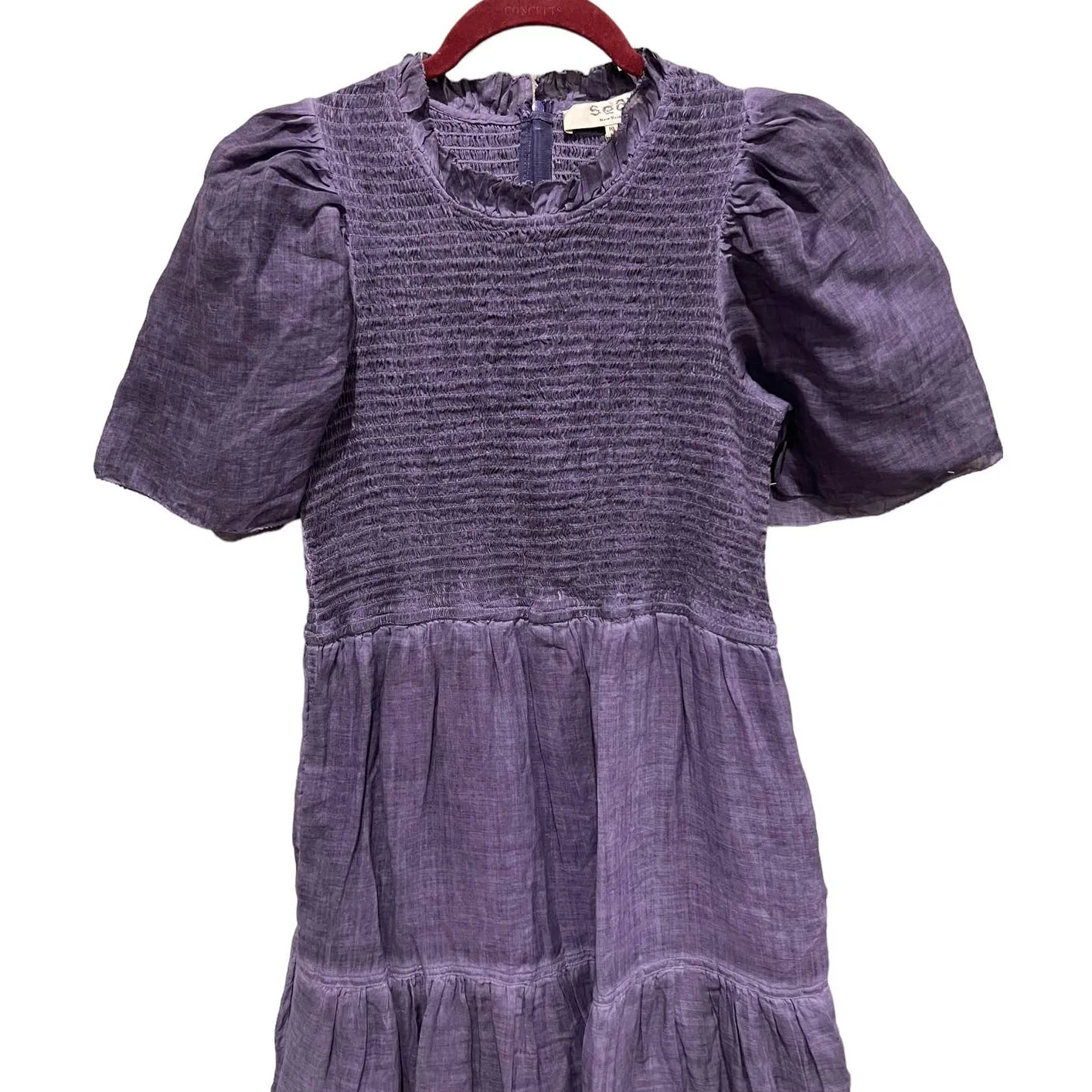 Sea New York Yara Smocked Tiered Cotton Dress Size 10 Purple - Image 6