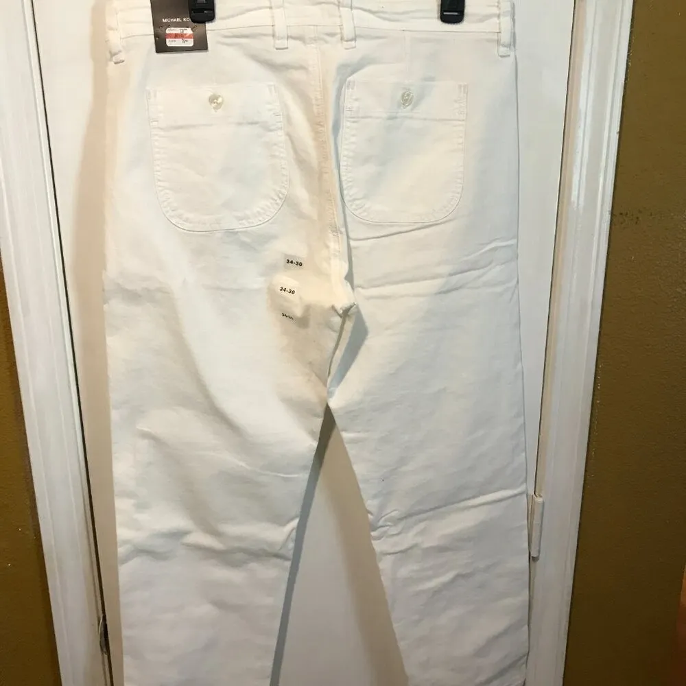 Michael Kors women's size 34 x 30 soft white button fly patch pocket chino pants - Image 4