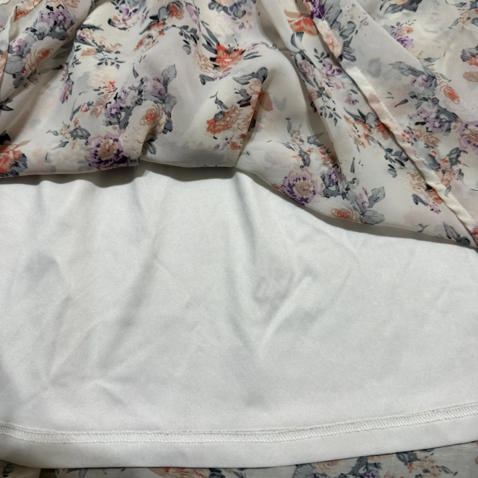 MIKAROSE Women Floral Chiffon Midi Skirt Gray Waistband Ruffle Hem Size M - Image 14