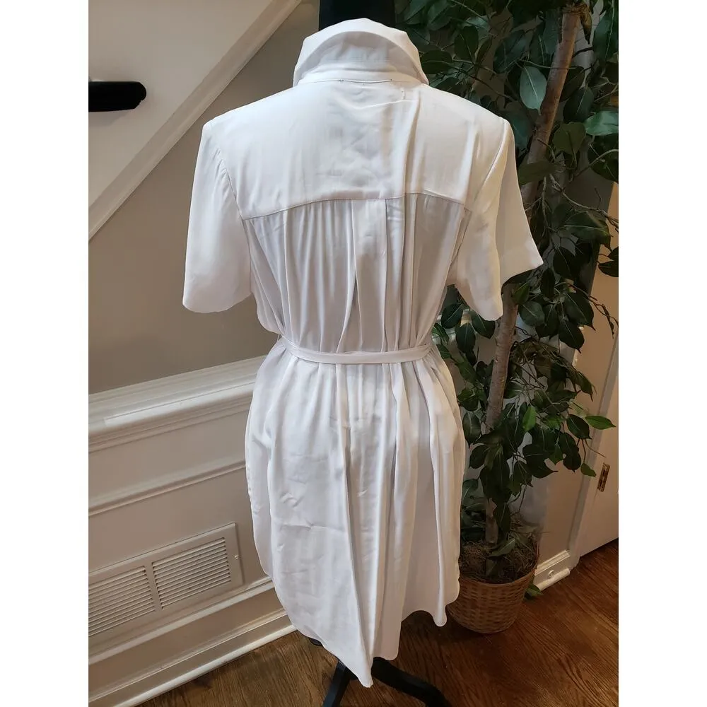 Forever 21 Shirt Dress Womens 0X White Side Pockets Belted Waist Button Front - Image 16