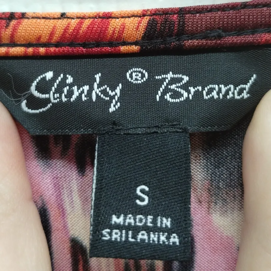 Slinky Brand  Women's Size Small Orange Red Abstract Open Front Cardigan - Image 4