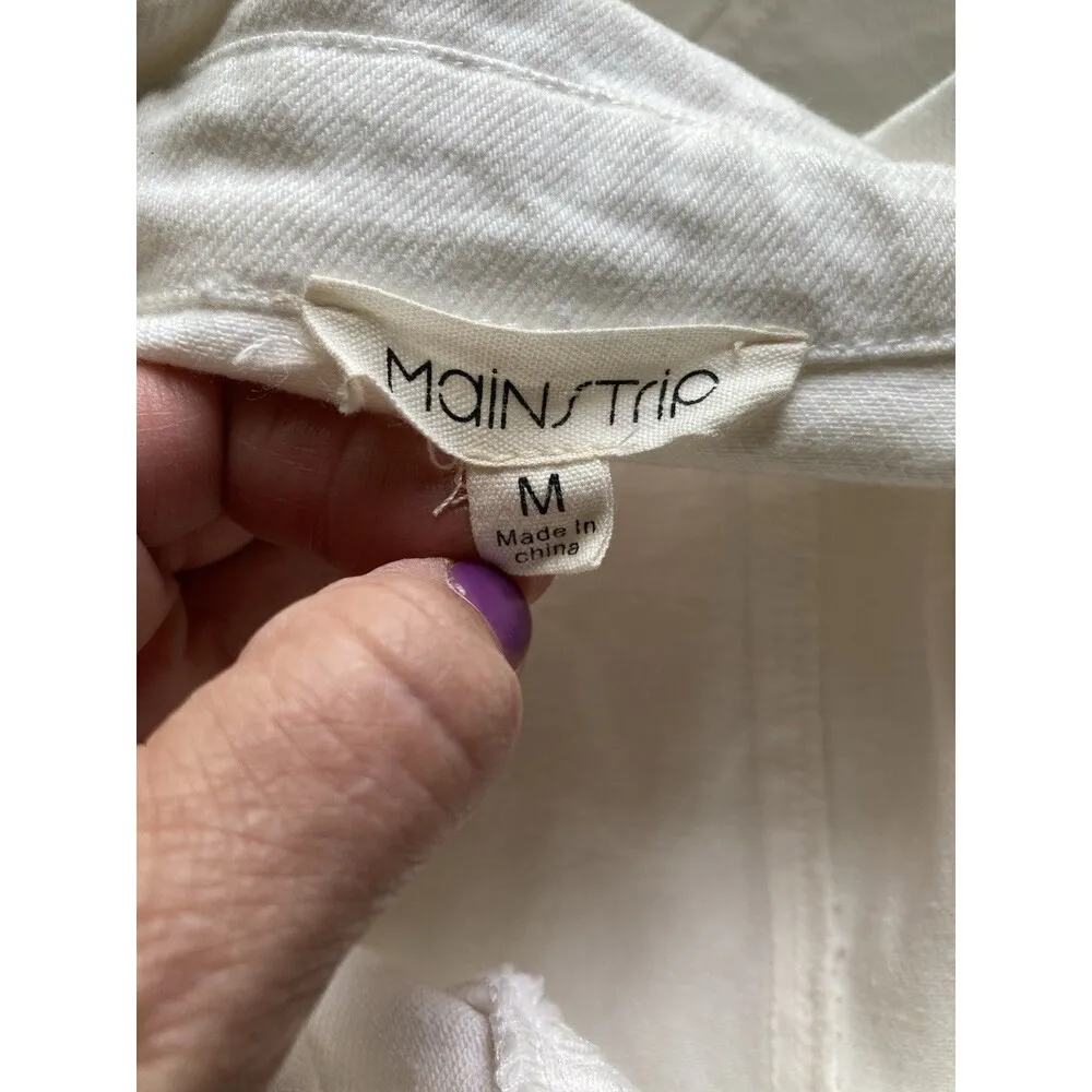 Main Strip Gold Studded Fringe Cowgirl Denim Short Romper Size M Off White Boho - Image 8