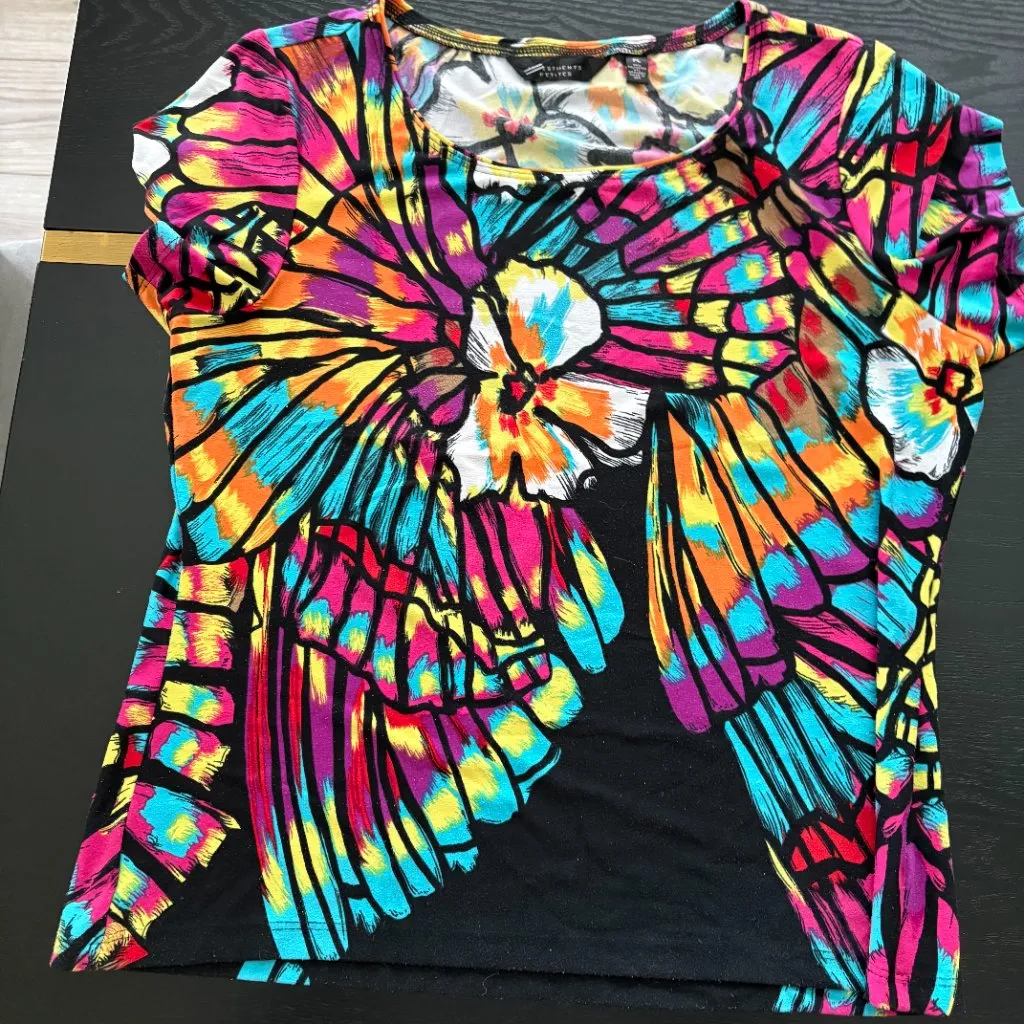 Investments Petites Abstract Floral Multicolor Short Sleeve Top – Size Large EUC - Image 7