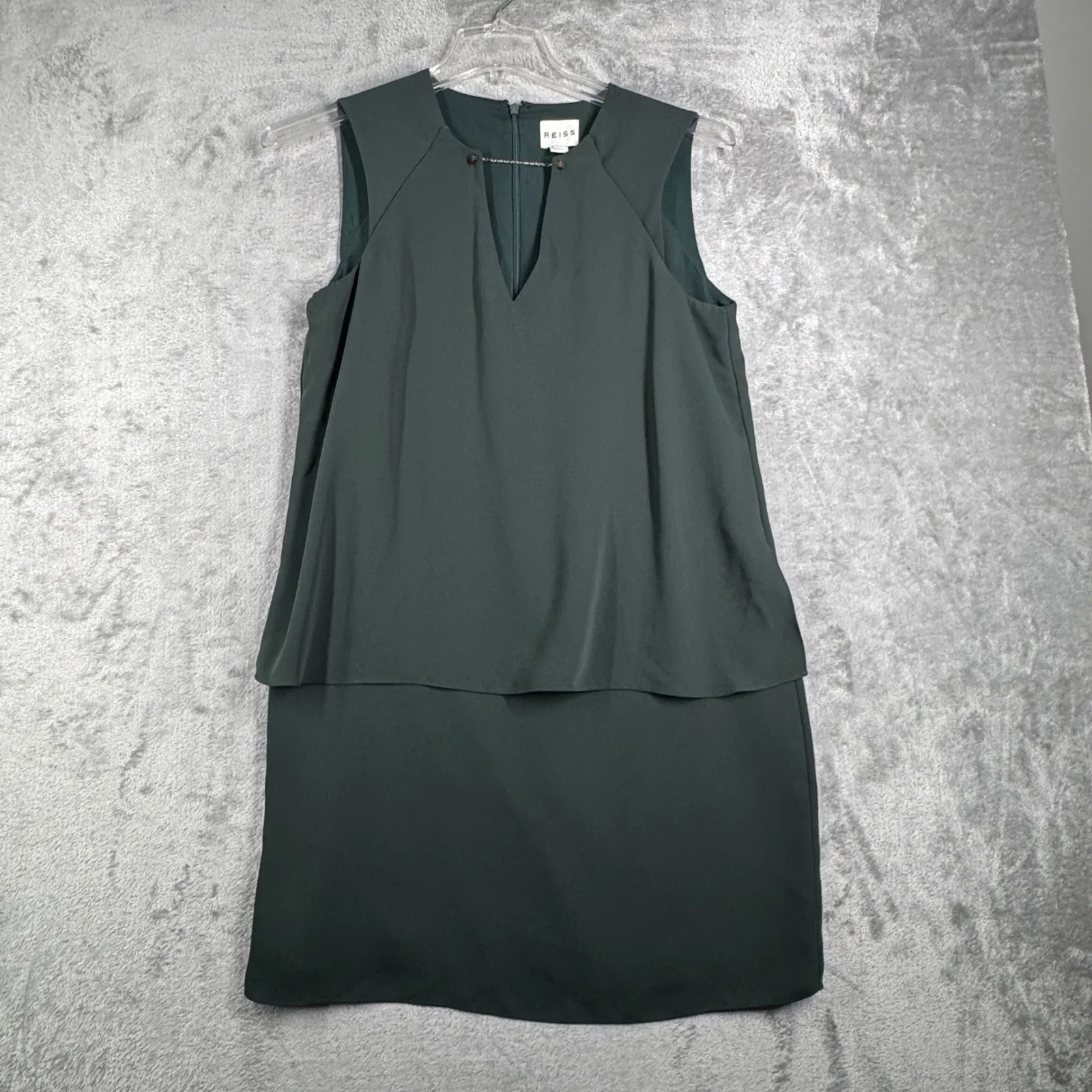 Reiss Sleeveless Layered Sheath Dress Womens 8 Dark‎ Green Minimalist Party Work - Image 2