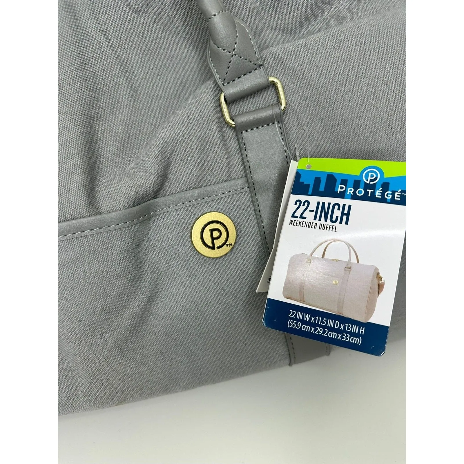 PROTEGE Weekender Duffel Bag 22‑Inch Silver Gray Spacious Travel Tote NEW w/Tags - Image 3