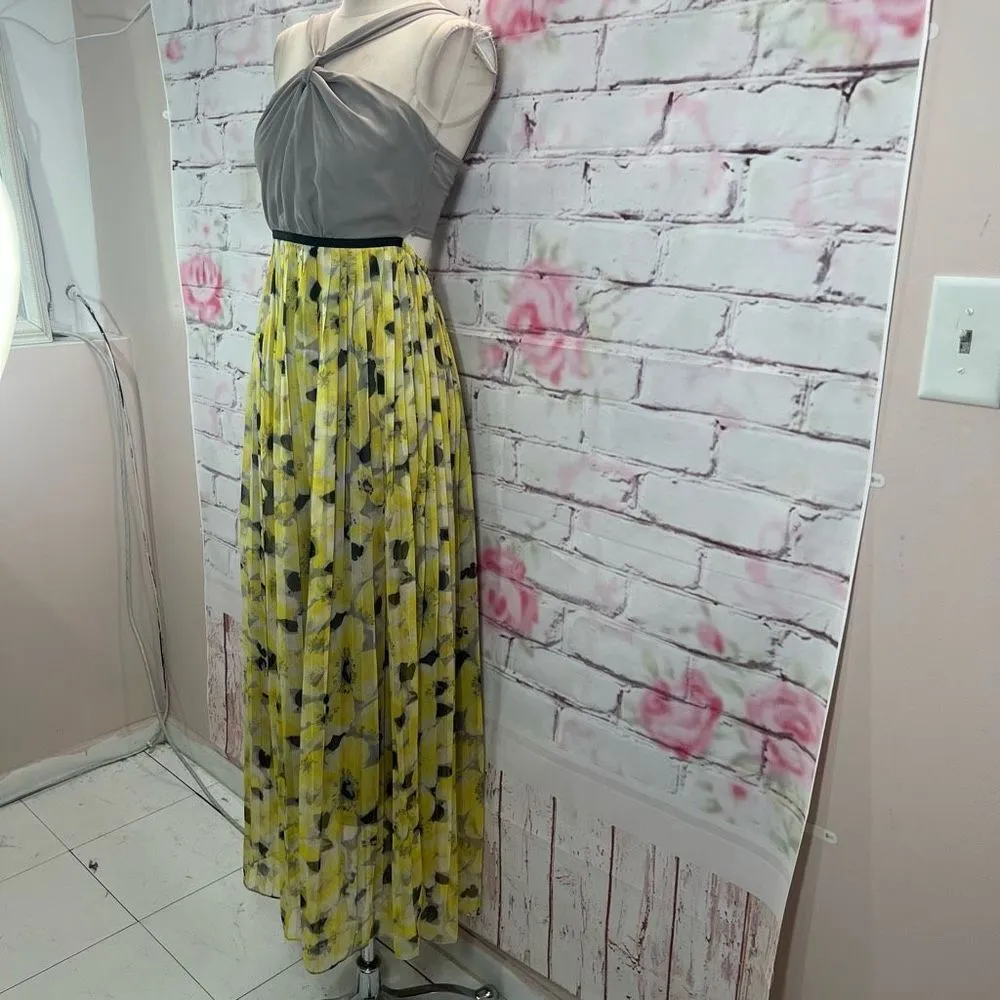 Ryu yellow floral accordion pleated halter maxi dress - Image 3