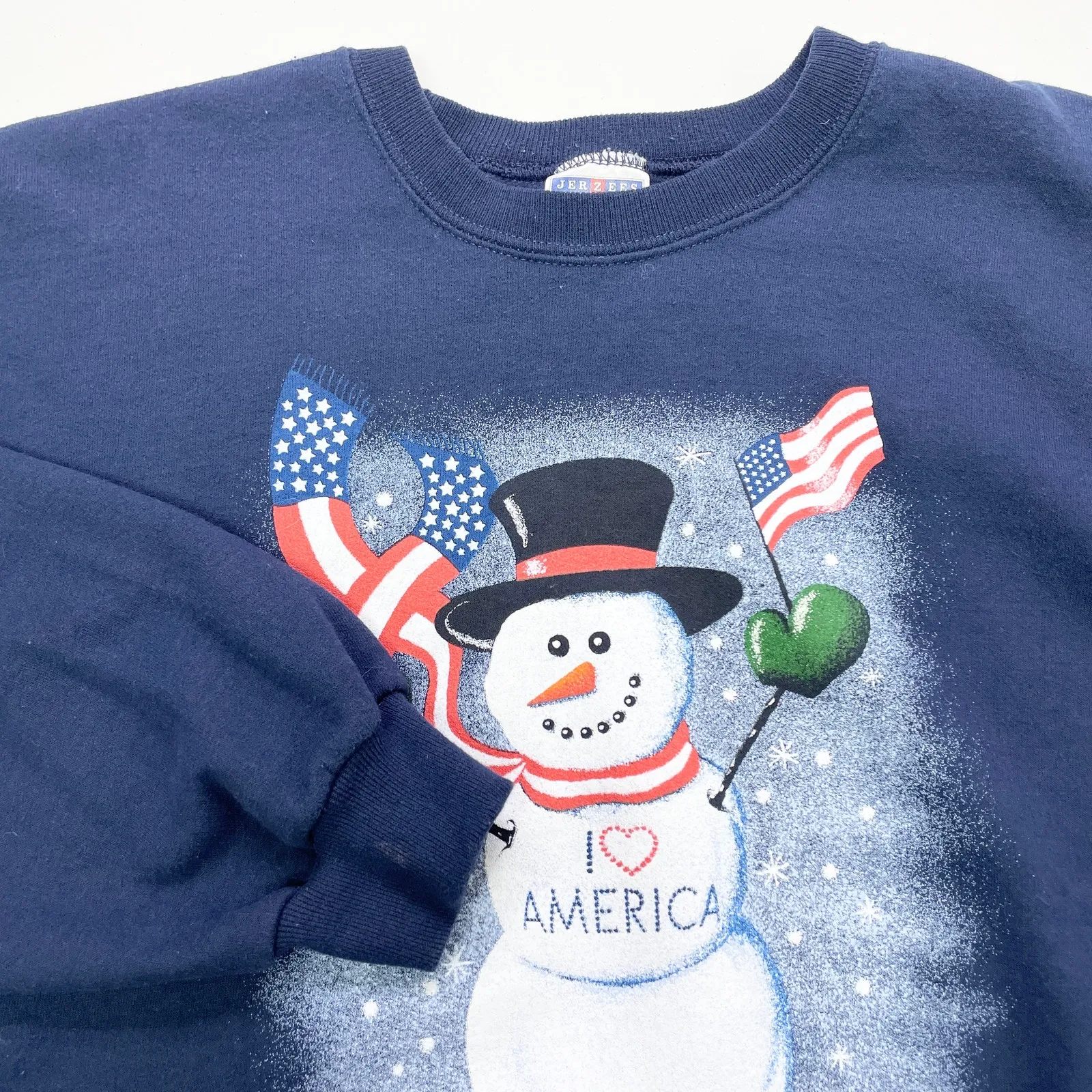 Jerzees Nublend Womens XL‎ Patriotic Snowman Sweatshirt Winter Flag Dark Blue - Image 7