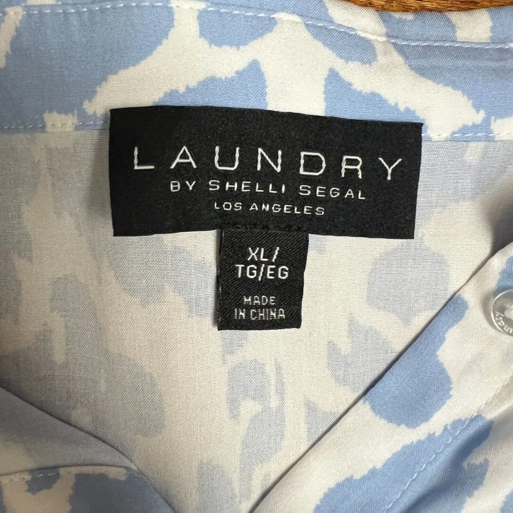 Laundry by Shelli Segal Top XL Blue Damask Crop Button Up Tie Hem 3/4‎ Dolman Sl - Image 9