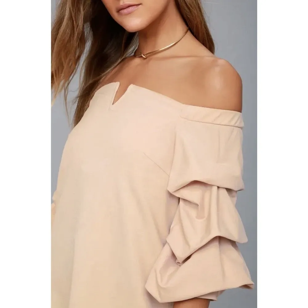 J.O.A. Kali Blush Pink Off-the-Shoulder Mini Dress Size Small Bishop‎ Sleeve - Image 3