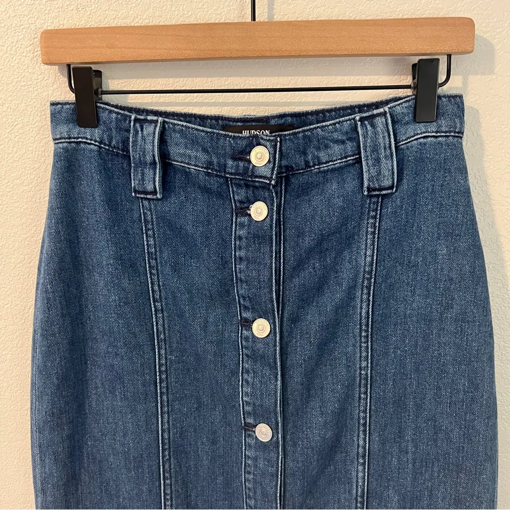Hudson Jeans Denim Button Front Midi Pencil Skirt High Rise‎ Cotton Size 26 - Image 3