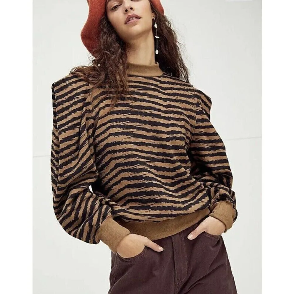 NEW AGOLDE sweatshirt Womens XS Animal Print Folded Sleeve Serpentine Sweater - Image 7