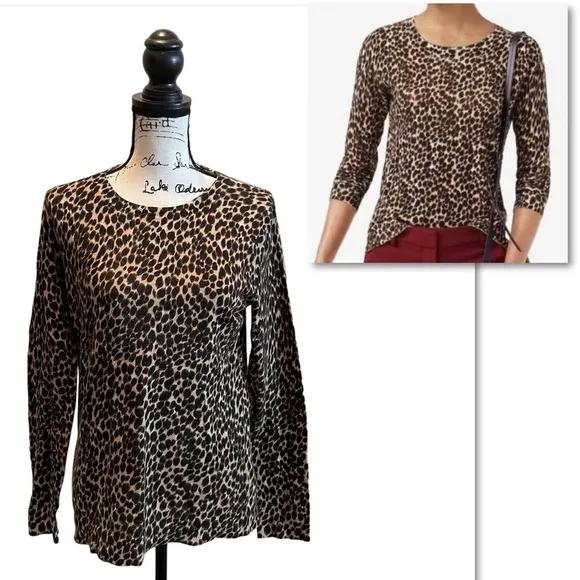 J. Crew Teddie Leopard Print Sweater Brown Size Medium Animal Pullover - Image 2