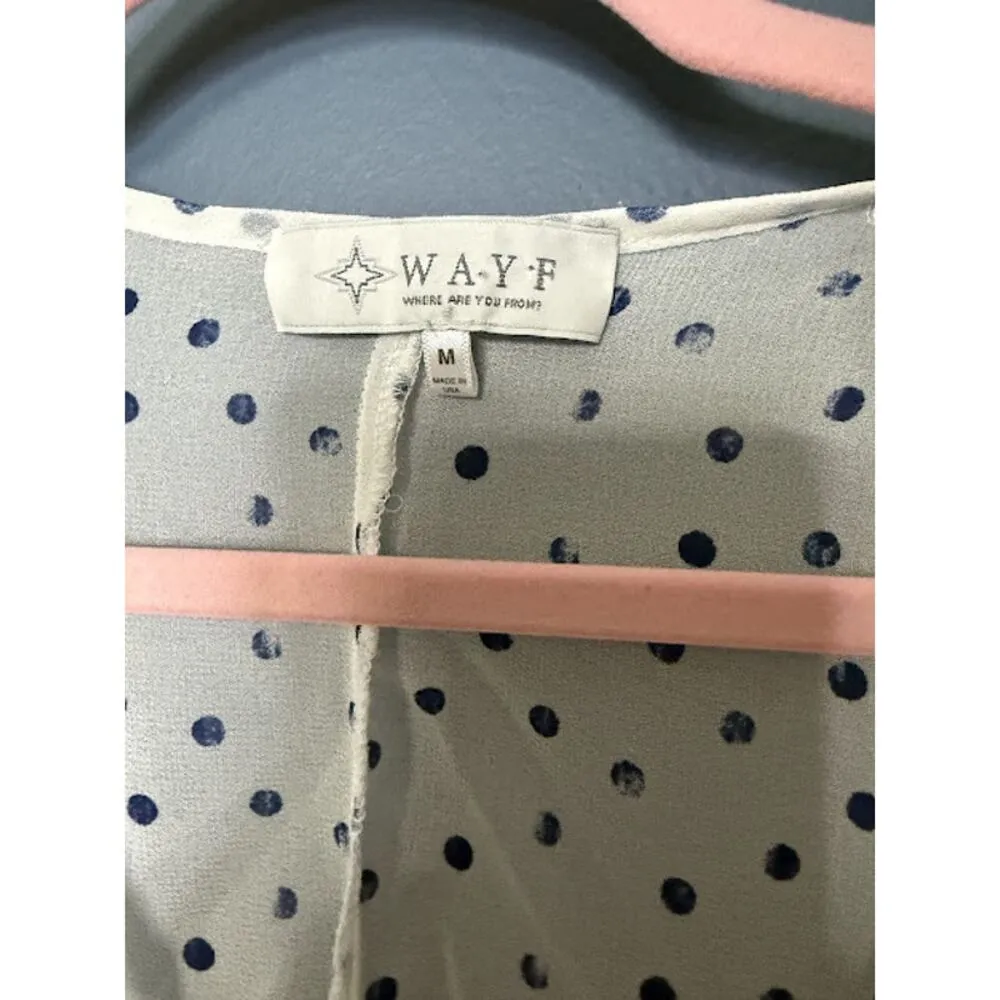 Wayf Sheer Blouse Women's Size Medium Polka Dot Preppy Criss Cross V-Neck Top - Image 4