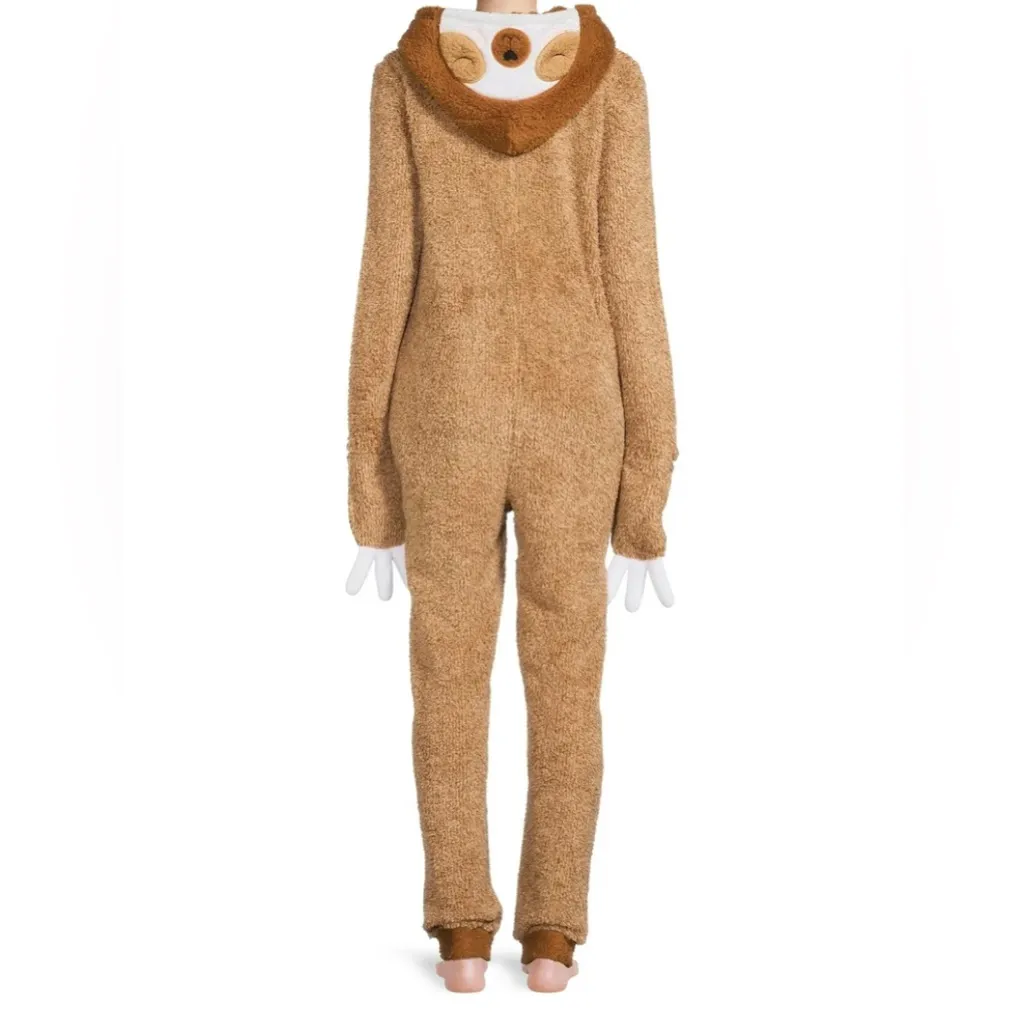 Cozy Fuzzy Sloth Hooded Onesie Pajamas Brown Secret Treasures Size Small (4–6) - Image 5