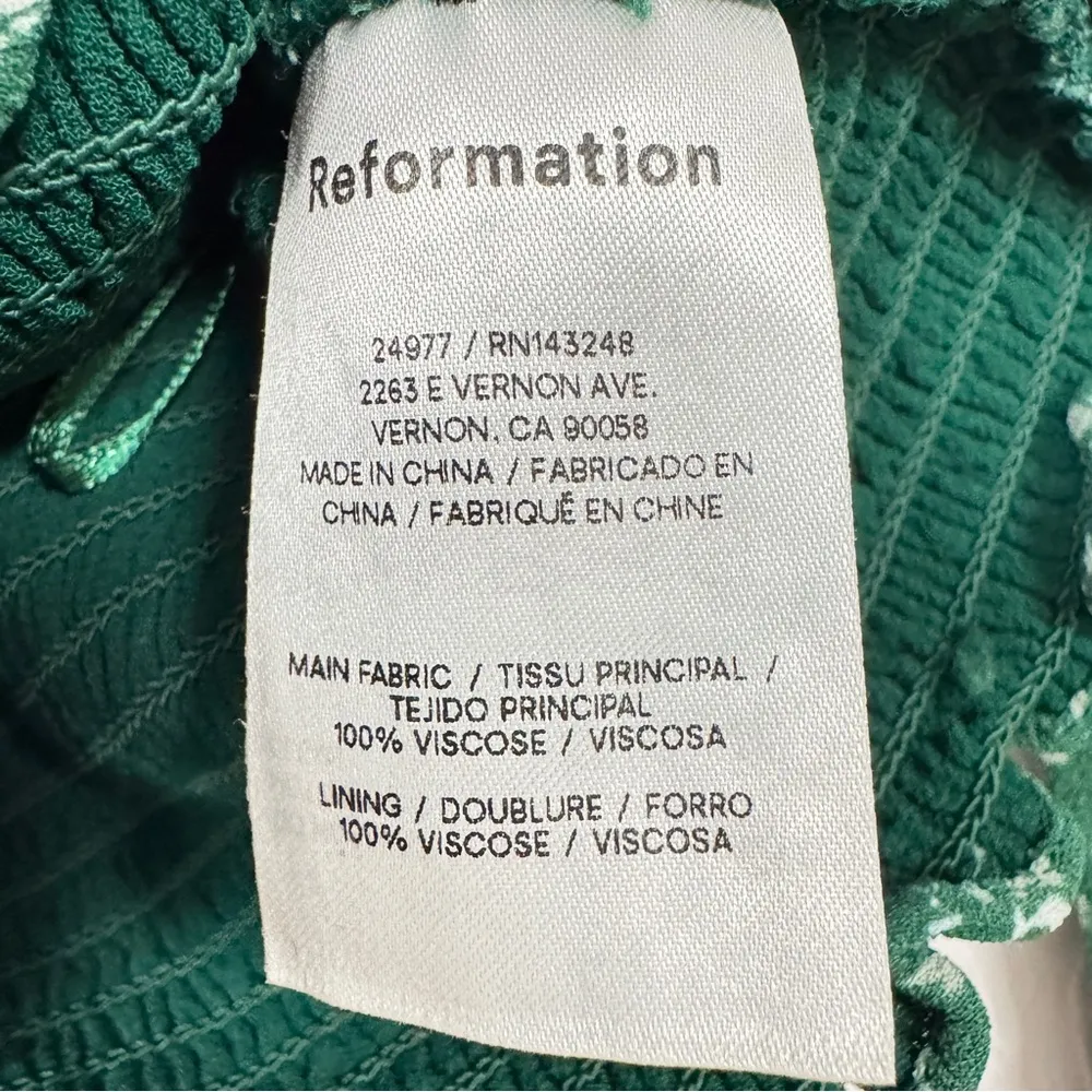 Reformation Green Ditsy Floral Smocked Blouse Womens M Summer Sheer Sleeve Boho - Image 6