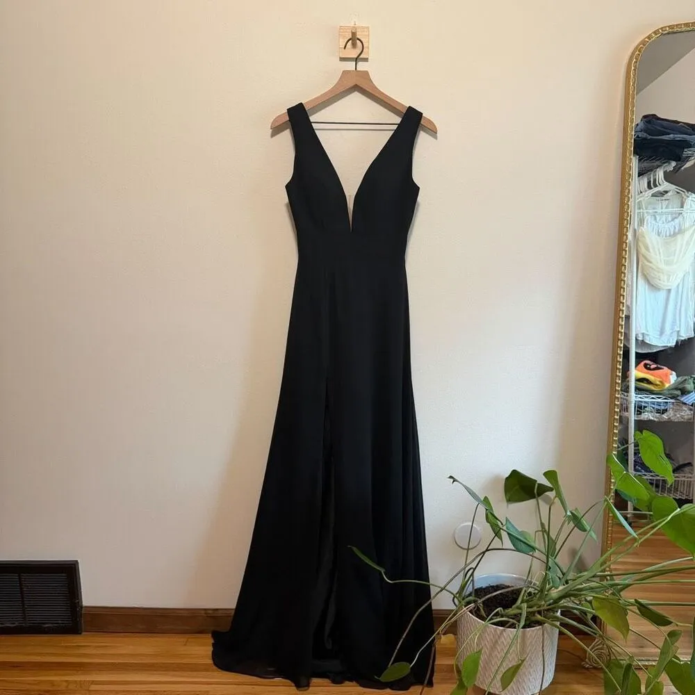 New Zoey Grey Black Sleeveless Plunge Neck Gown Size 6 - Image 5
