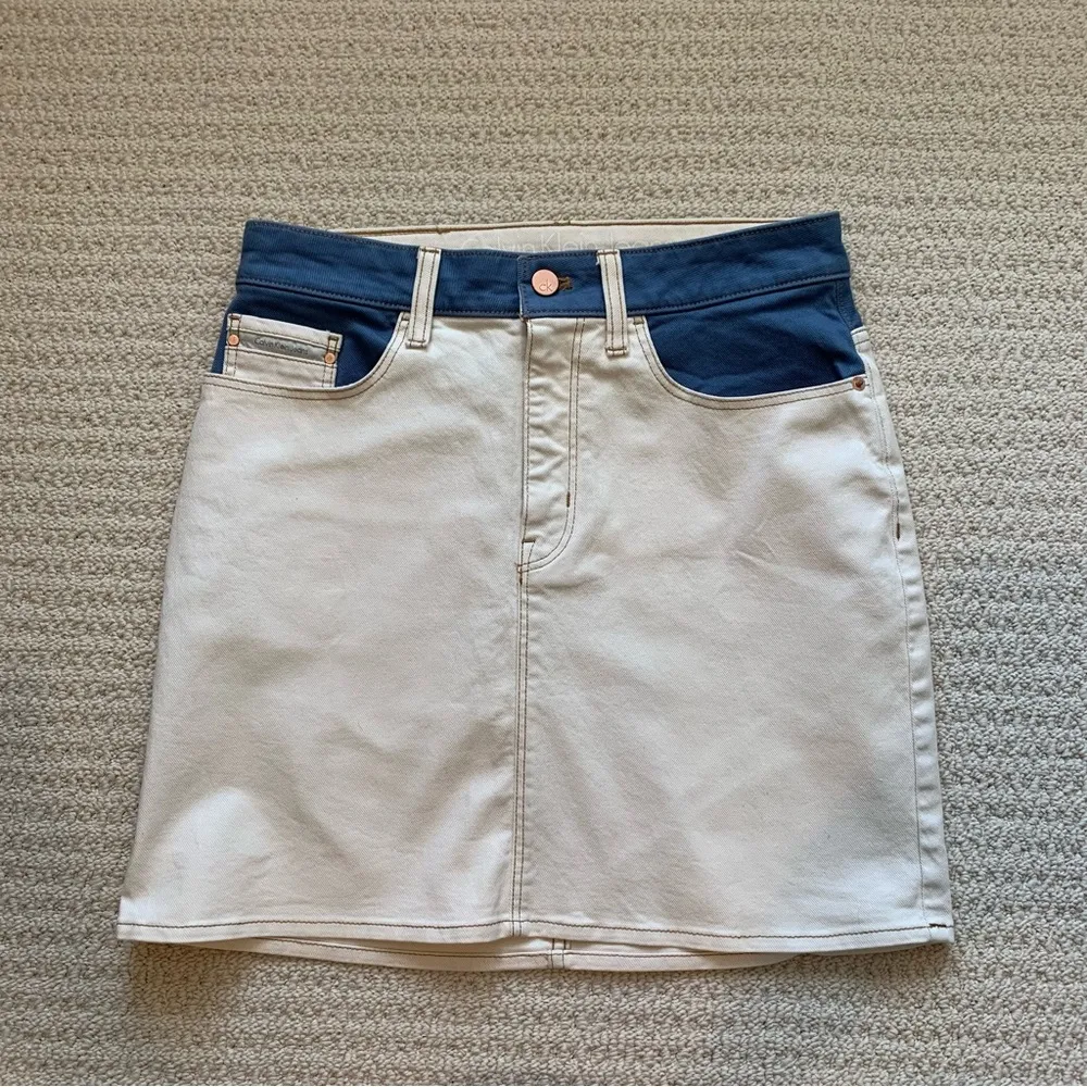 Calvin Klein Denim Color Block Mini Skirt - Image 3