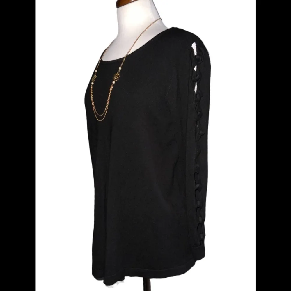 Joseph A. Black Knotted Open Sleeve Detail Pullover Round Neck Soft Sweater Lg - Image 4