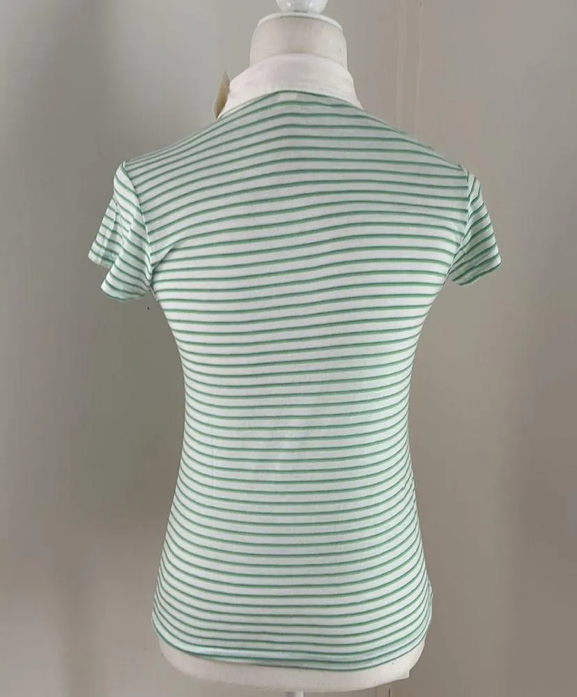 J. Crew Blue/Green/White Striped Cotton Tee Shirt sz M - Image 4