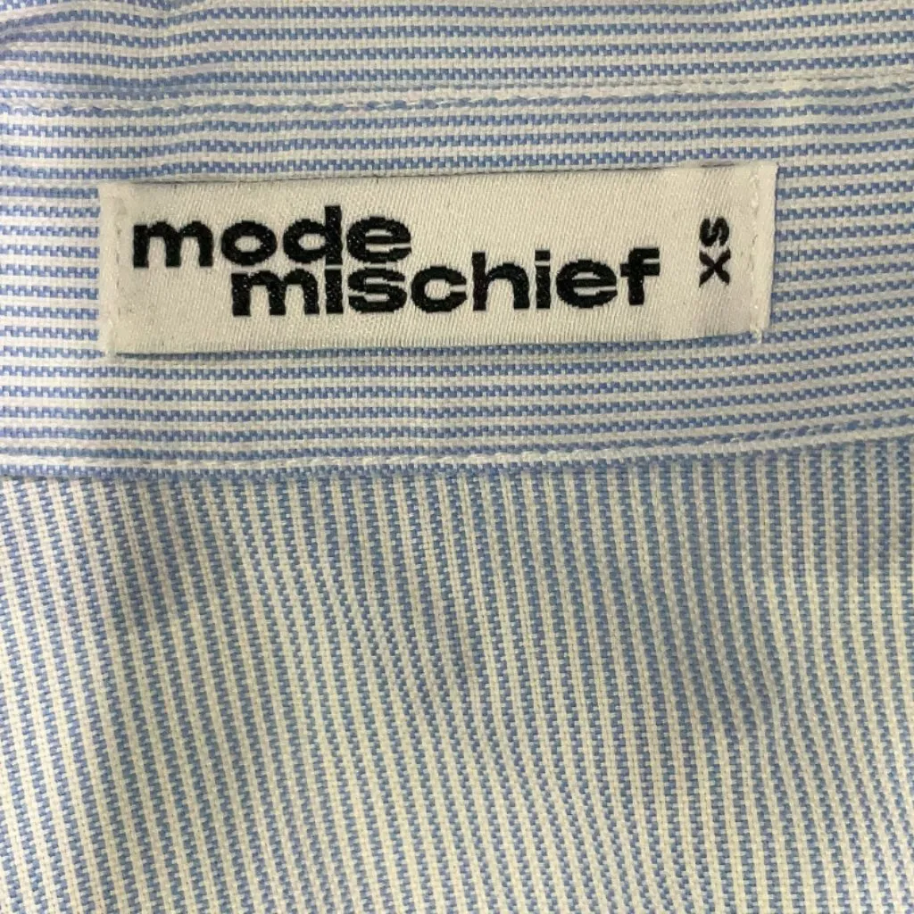 Mode Mischief Oversized Cinch Shirt Striped Cotton Button Down XS Long Sleeve White - Image 11