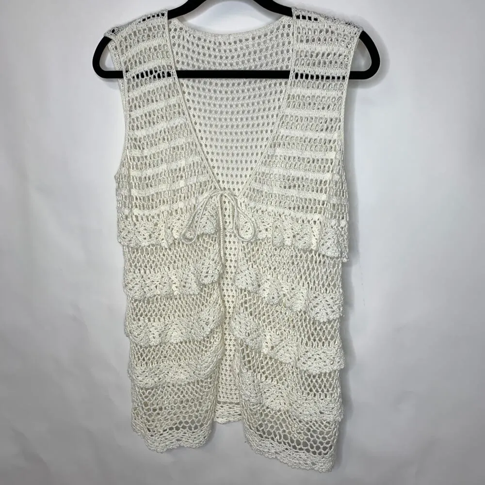 Y2k Cream Open Weave Tie Front Sweater Vest Small/ Medium - Image 5