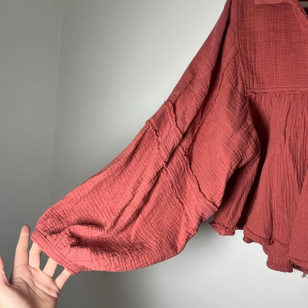 We The Free Silver Lining Shirt Slub Cotton Peasant Boho - Image 5