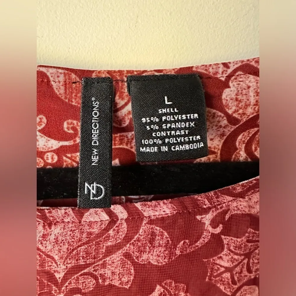 New Directions Rust abstract print sheet overlay double layer tunic top Blouse Size L - Image 2