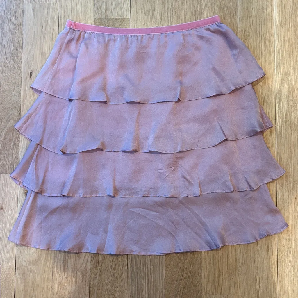 Rebecca Taylor Skirt 100% Silk Pink Ruffle Knee Length Size 6 - Image 2