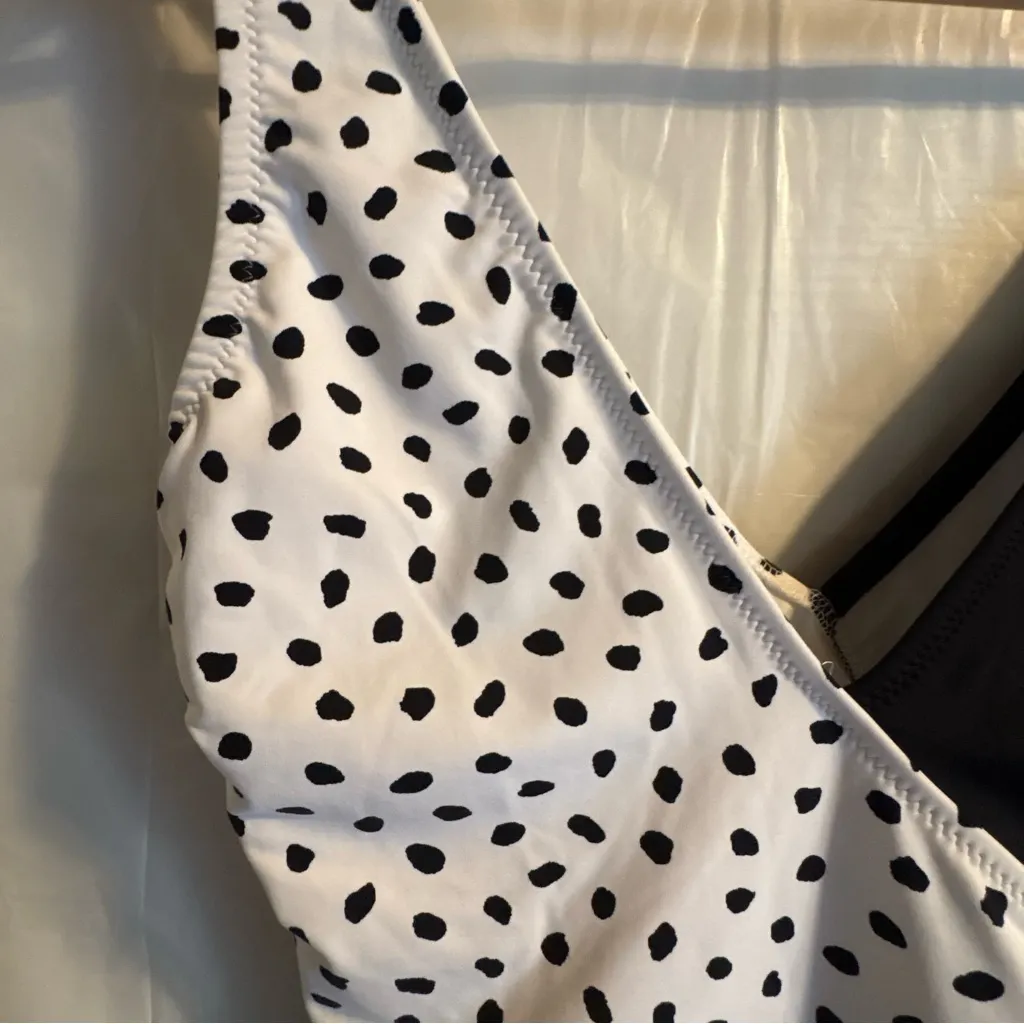 Lands End Black White Swimsuit Sz 4 Long One Piece Polka Dot Swimwear Beach Pool - Image 3