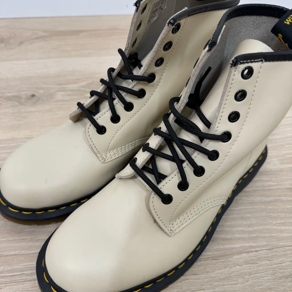 Dr. Martens Cream 1460 Smooth Leather Lace Up Boots - Image 5