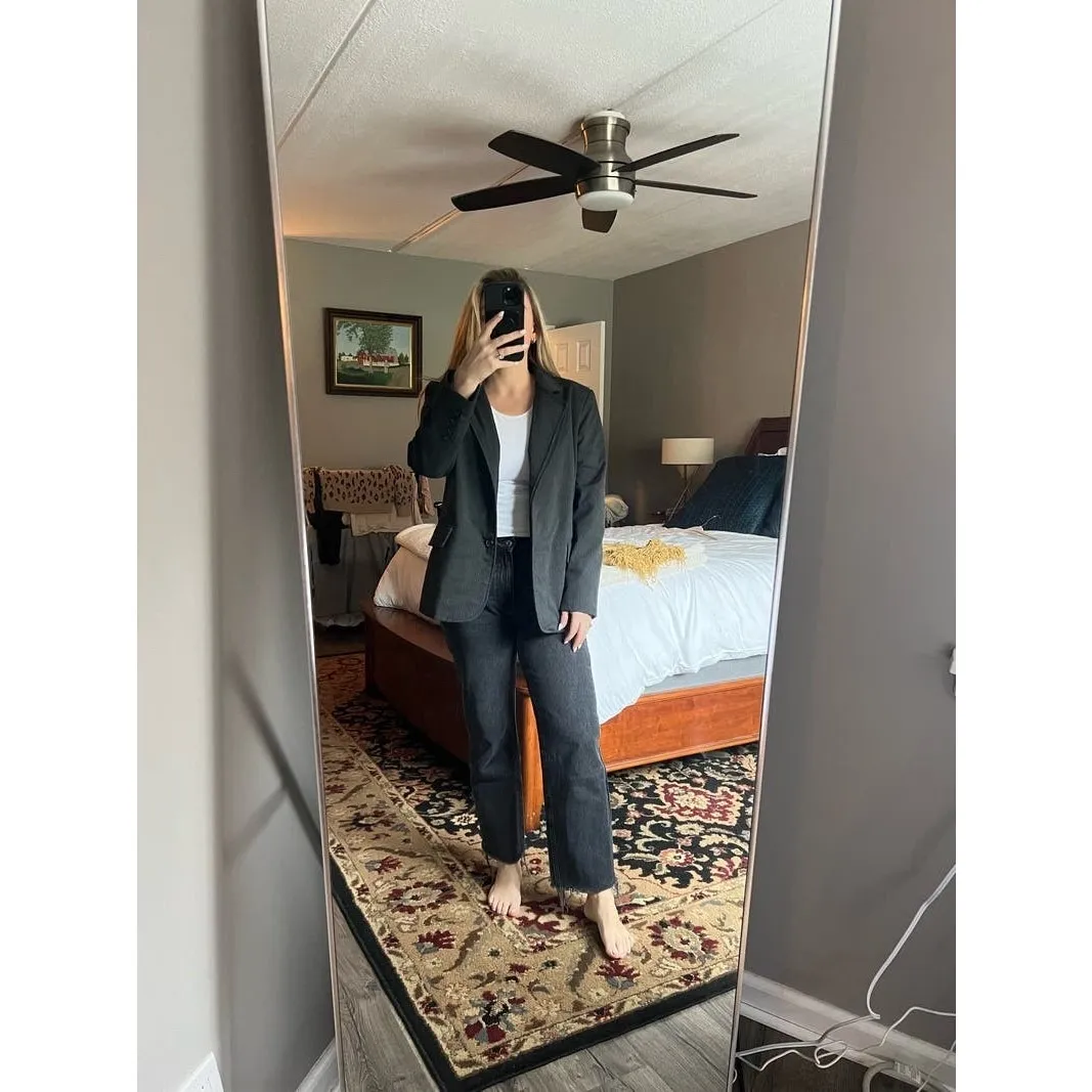 MOON RIVER Gray Pinstripe Double Layered Front Button Blazer Jacket sz Medium - Image 15