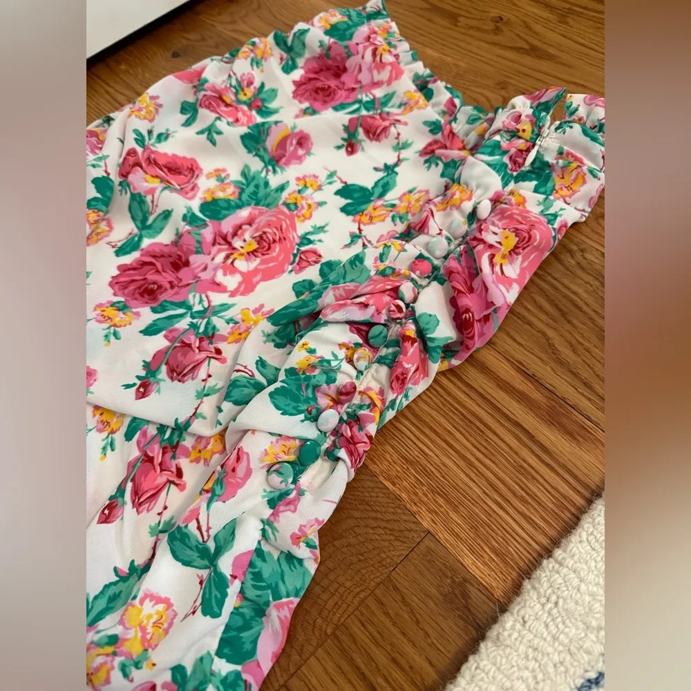 For Love & Lemons Becca Mini Skirt in Ivory With Pink Flowers size Medium - Image 3