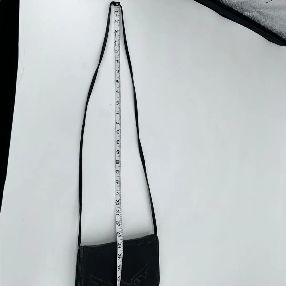 Vintage black leather cross Body purse bag shoulder bag Tooled‎ mid century Black - Image 9