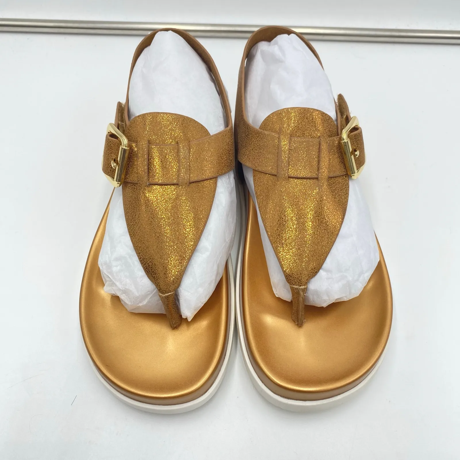 Urban Sport J/Slides Freya Gold Metallic Luxe Platform Thong Strap Sandals Sz 7 - Image 6