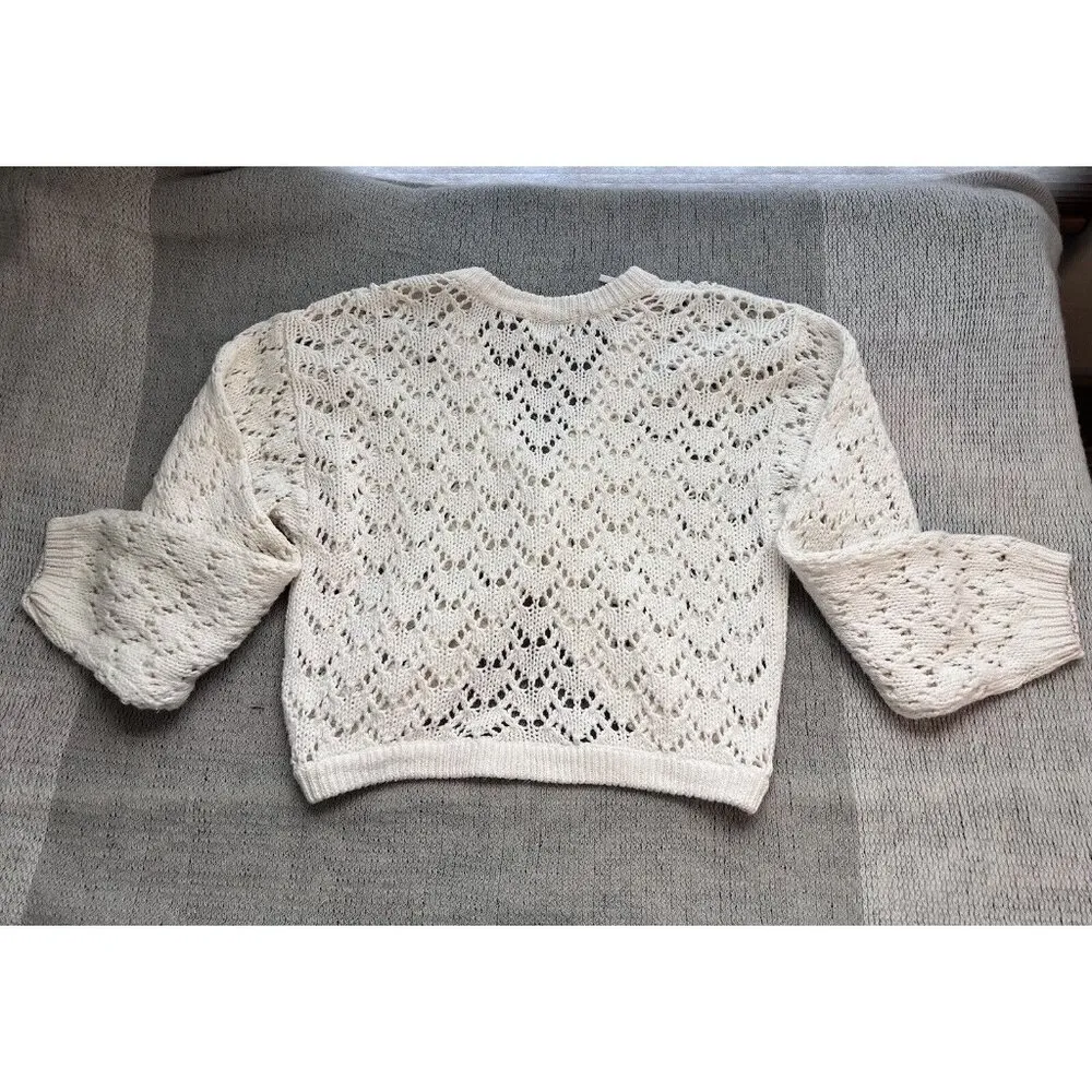 Vintage Croquet Club Y2K White Crochet Cottagecore Cropped Cardigan Size M - Image 7