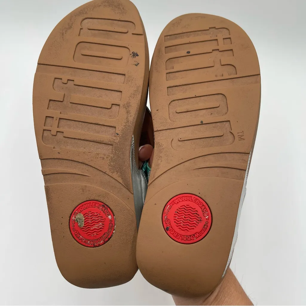 Fitflop Lulu Silky Weave Green Wedge Thong Sandals Women’s size 10 Comfort - Image 11