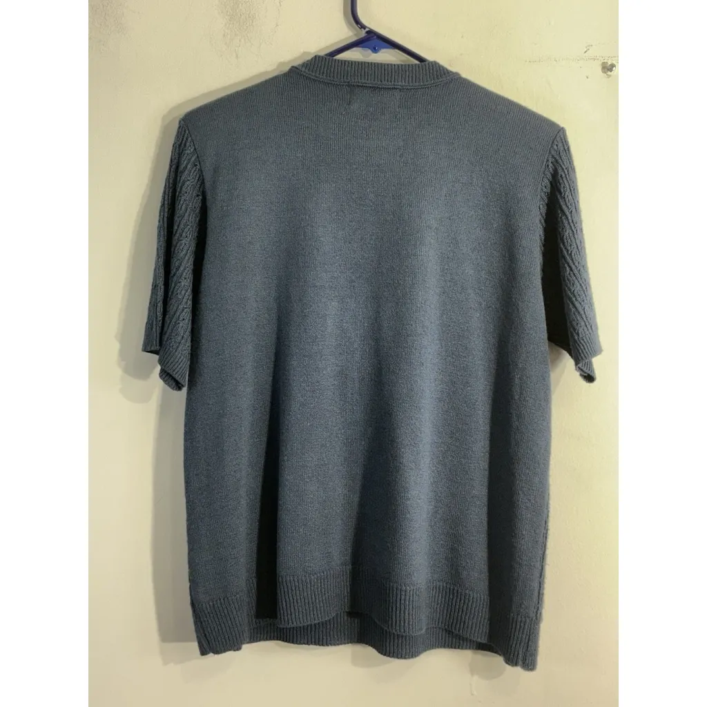 Womans Alfred Dunner Petite 2 In 1 Sweater Medium Blue Short Sleeve Pullover - Image 2