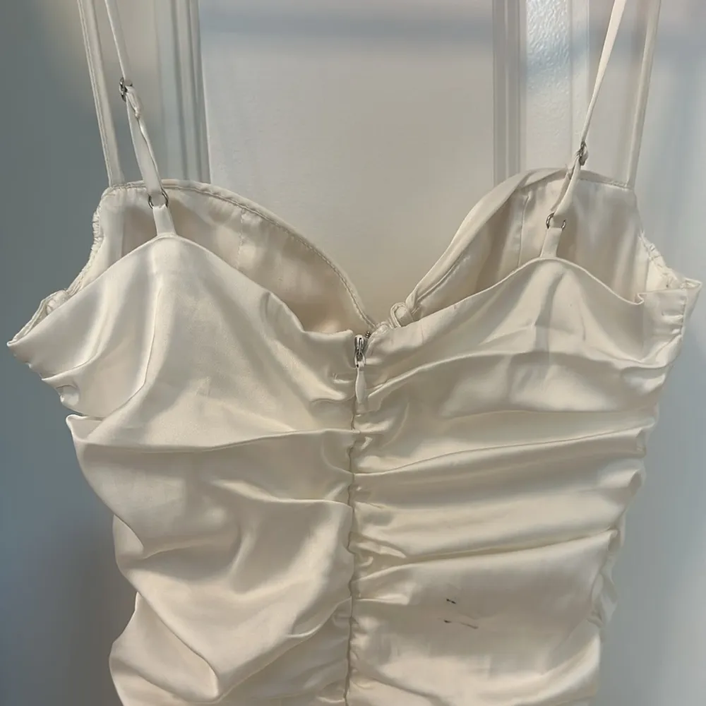 Oh Polly Satin Ruched White Mini Dress - Image 9