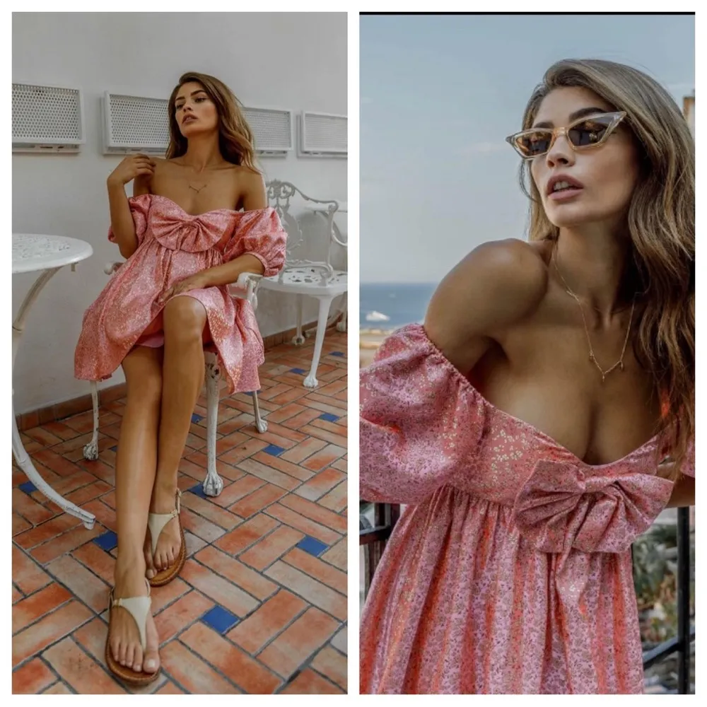 SAU LEE Arabella Mini Dress in Candy Pink Jacquard Floral Bow Puff Sleeve US 8 - Image 3