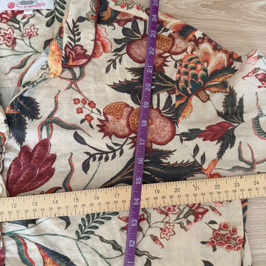 Ro’s Garden Large Floral Viola Pajama Shirt Long Sleeve Tan Red Fall Boho - Image 7