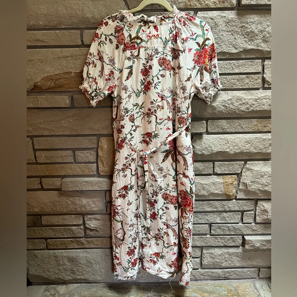 Anthropologie Pilcro Ruffle-Collar Buttondown Dress Cream Floral Boho Size 12 - Image 5