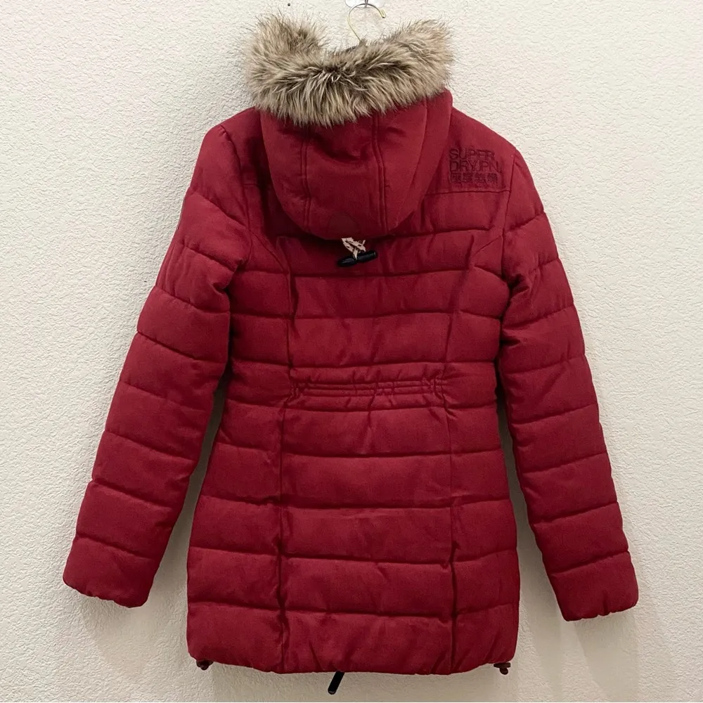 Tall Marl Toggle Puffle Jacket Burgundy Puffer Hooded Coat Size 2 US - Image 7