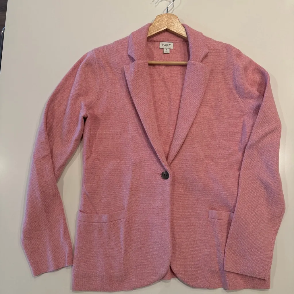 J. Crew Pink Schoolboy Knit Cotton Blazer Sweater Size Small - Image 4